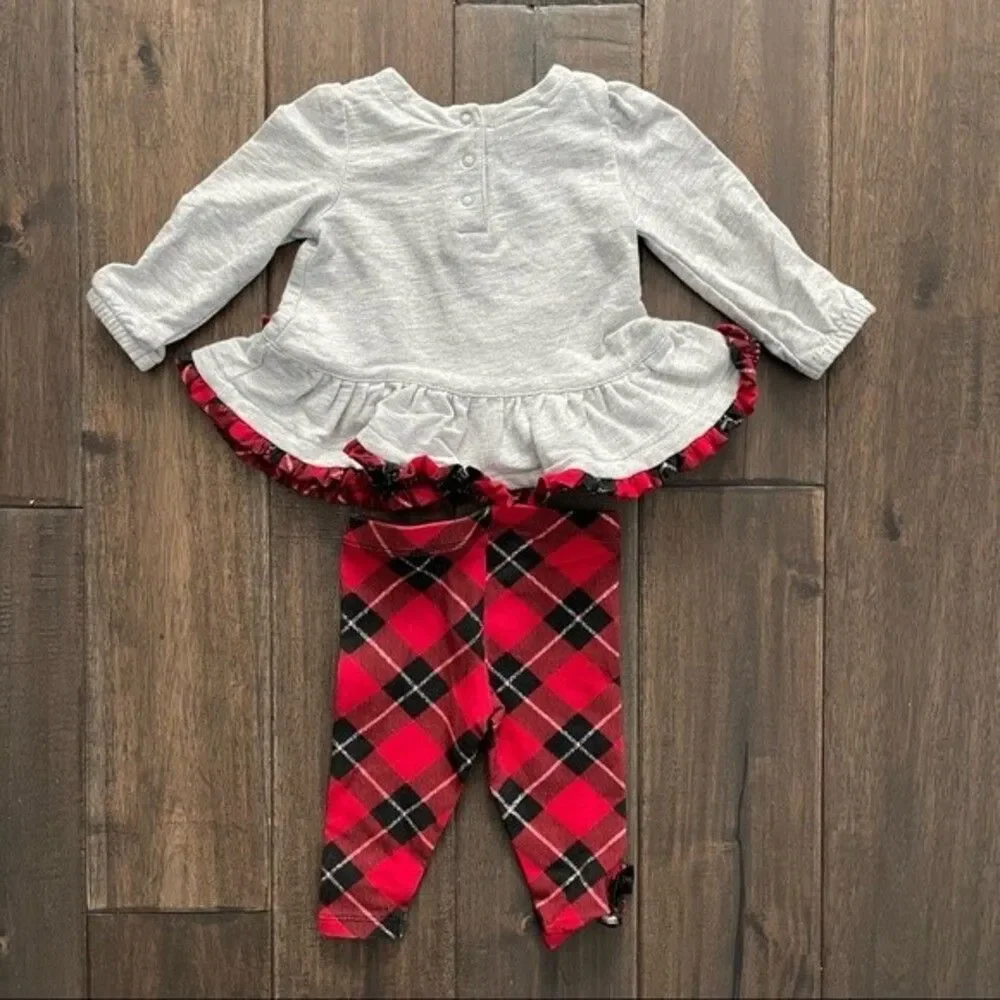 Koala Baby Gray and Plaid Bow Outfit Baby Girl 3 mos